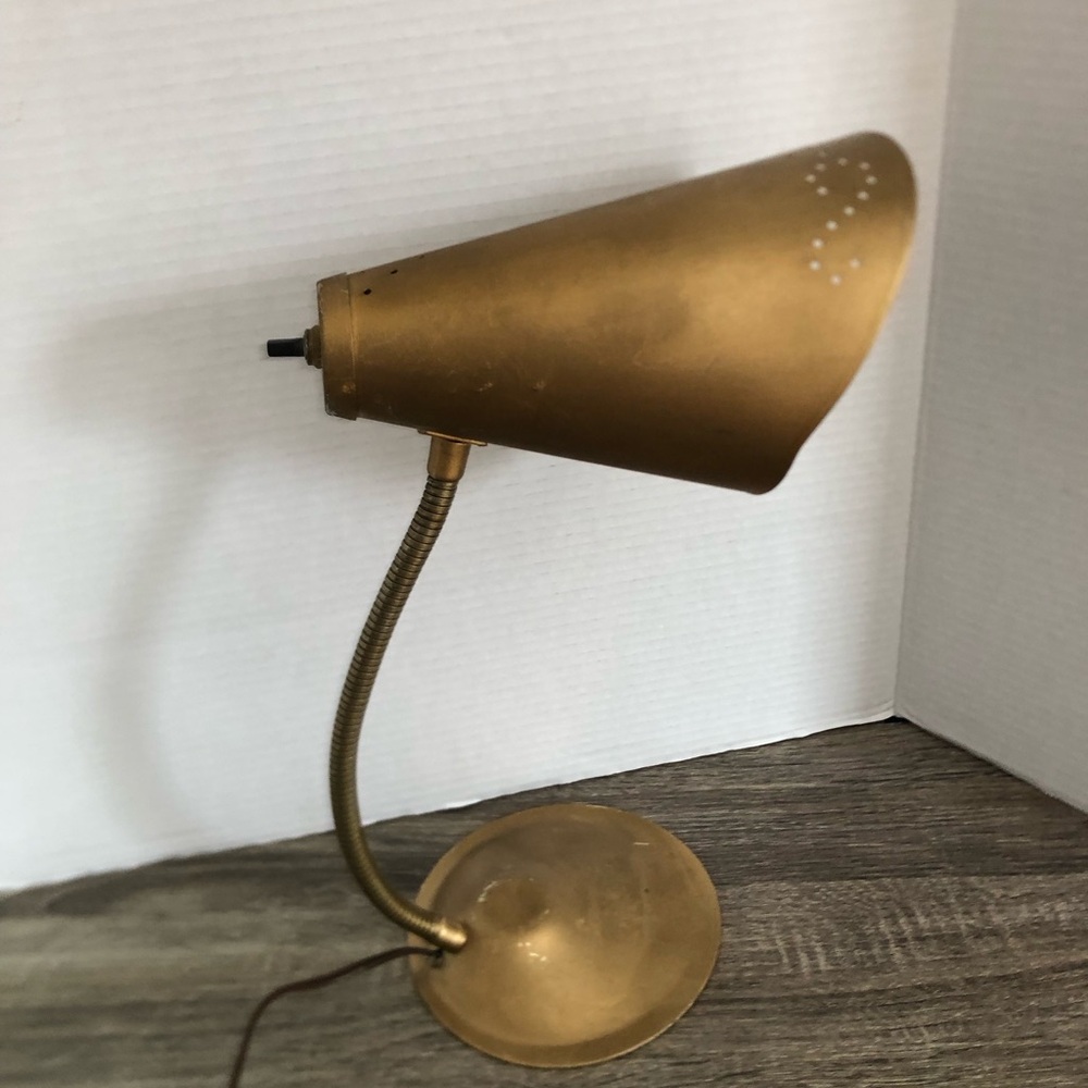 Vtg MCM Gooseneck Lamp with Perforated Shade - Picture 9 of 15
